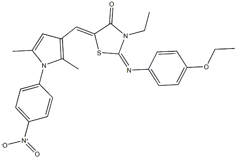 2-[(4-ethoxyphenyl)imino]-3-ethyl-5-[(1-{4-nitrophenyl}-2,5-dimethyl-1H-pyrrol-3-yl)methylene]-1,3-thiazolidin-4-one 化学構造式