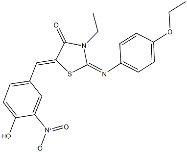 2-[(4-ethoxyphenyl)imino]-3-ethyl-5-{4-hydroxy-3-nitrobenzylidene}-1,3-thiazolidin-4-one 化学構造式