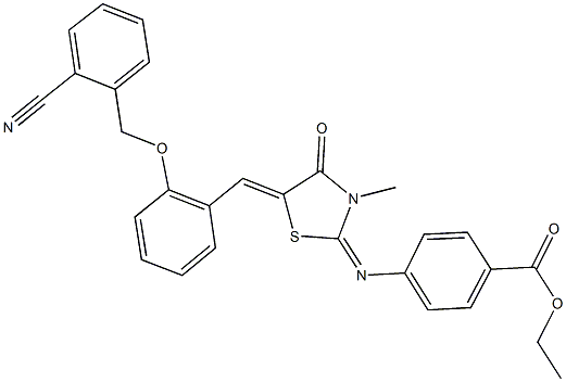 ethyl 4-[(5-{2-[(2-cyanobenzyl)oxy]benzylidene}-3-methyl-4-oxo-1,3-thiazolidin-2-ylidene)amino]benzoate Struktur