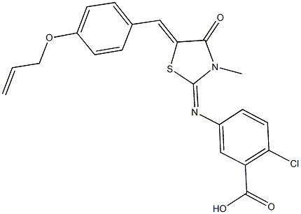 5-({5-[4-(allyloxy)benzylidene]-3-methyl-4-oxo-1,3-thiazolidin-2-ylidene}amino)-2-chlorobenzoic acid,443874-83-7,结构式