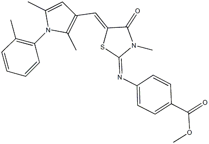 methyl 4-[(5-{[2,5-dimethyl-1-(2-methylphenyl)-1H-pyrrol-3-yl]methylene}-3-methyl-4-oxo-1,3-thiazolidin-2-ylidene)amino]benzoate,443875-03-4,结构式