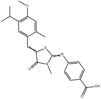 4-{[5-(5-isopropyl-4-methoxy-2-methylbenzylidene)-3-methyl-4-oxo-1,3-thiazolidin-2-ylidene]amino}benzoic acid 结构式