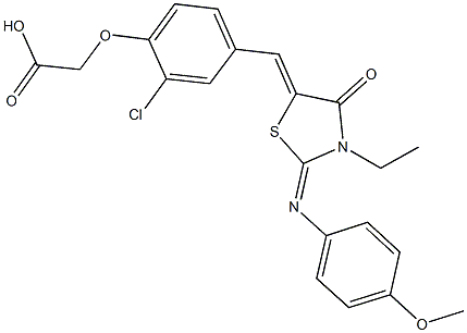 [2-chloro-4-({3-ethyl-2-[(4-methoxyphenyl)imino]-4-oxo-1,3-thiazolidin-5-ylidene}methyl)phenoxy]acetic acid Structure