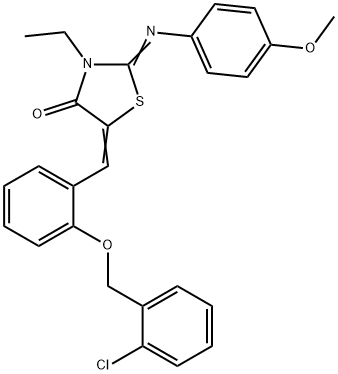 5-{2-[(2-chlorobenzyl)oxy]benzylidene}-3-ethyl-2-[(4-methoxyphenyl)imino]-1,3-thiazolidin-4-one 结构式