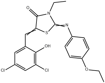 5-(3,5-dichloro-2-hydroxybenzylidene)-2-[(4-ethoxyphenyl)imino]-3-ethyl-1,3-thiazolidin-4-one Struktur