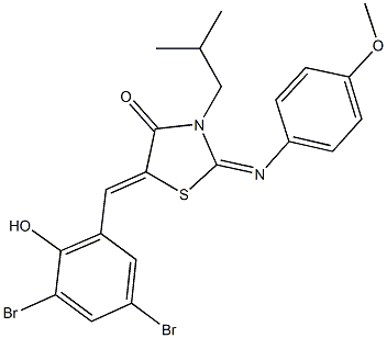 5-(3,5-dibromo-2-hydroxybenzylidene)-3-isobutyl-2-[(4-methoxyphenyl)imino]-1,3-thiazolidin-4-one Struktur