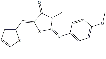 2-[(4-methoxyphenyl)imino]-3-methyl-5-[(5-methyl-2-thienyl)methylene]-1,3-thiazolidin-4-one 化学構造式