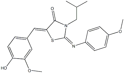 5-(4-hydroxy-3-methoxybenzylidene)-3-isobutyl-2-[(4-methoxyphenyl)imino]-1,3-thiazolidin-4-one Struktur