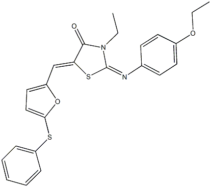 2-[(4-ethoxyphenyl)imino]-3-ethyl-5-{[5-(phenylsulfanyl)-2-furyl]methylene}-1,3-thiazolidin-4-one Structure