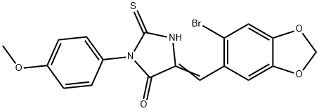 5-[(6-bromo-1,3-benzodioxol-5-yl)methylene]-3-(4-methoxyphenyl)-2-thioxo-4-imidazolidinone 化学構造式