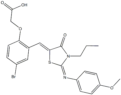 [4-bromo-2-({2-[(4-methoxyphenyl)imino]-4-oxo-3-propyl-1,3-thiazolidin-5-ylidene}methyl)phenoxy]acetic acid Struktur