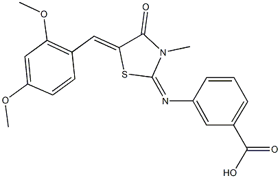 3-{[5-(2,4-dimethoxybenzylidene)-3-methyl-4-oxo-1,3-thiazolidin-2-ylidene]amino}benzoic acid Struktur