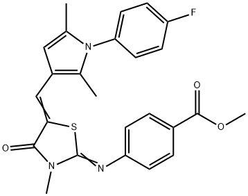 methyl 4-[(5-{[1-(4-fluorophenyl)-2,5-dimethyl-1H-pyrrol-3-yl]methylene}-3-methyl-4-oxo-1,3-thiazolidin-2-ylidene)amino]benzoate Struktur