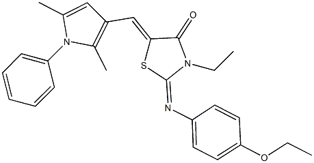 5-[(2,5-dimethyl-1-phenyl-1H-pyrrol-3-yl)methylene]-2-[(4-ethoxyphenyl)imino]-3-ethyl-1,3-thiazolidin-4-one 化学構造式