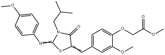 methyl [4-({3-isobutyl-2-[(4-methoxyphenyl)imino]-4-oxo-1,3-thiazolidin-5-ylidene}methyl)-2-methoxyphenoxy]acetate,443876-71-9,结构式