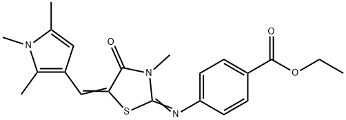 ethyl 4-({3-methyl-4-oxo-5-[(1,2,5-trimethyl-1H-pyrrol-3-yl)methylene]-1,3-thiazolidin-2-ylidene}amino)benzoate 结构式