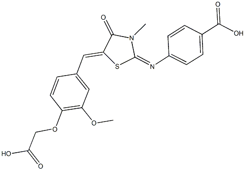 4-({5-[4-(carboxymethoxy)-3-methoxybenzylidene]-3-methyl-4-oxo-1,3-thiazolidin-2-ylidene}amino)benzoic acid Structure