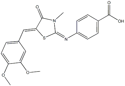 4-{[5-(3,4-dimethoxybenzylidene)-3-methyl-4-oxo-1,3-thiazolidin-2-ylidene]amino}benzoic acid 化学構造式