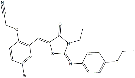 [4-bromo-2-({2-[(4-ethoxyphenyl)imino]-3-ethyl-4-oxo-1,3-thiazolidin-5-ylidene}methyl)phenoxy]acetonitrile 化学構造式