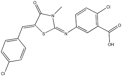 2-chloro-5-{[5-(4-chlorobenzylidene)-3-methyl-4-oxo-1,3-thiazolidin-2-ylidene]amino}benzoic acid,443877-11-0,结构式