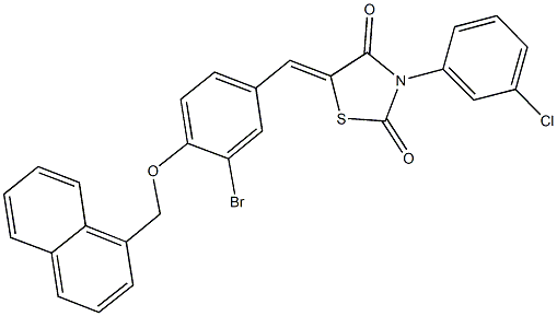 5-[3-bromo-4-(1-naphthylmethoxy)benzylidene]-3-(3-chlorophenyl)-1,3-thiazolidine-2,4-dione 化学構造式