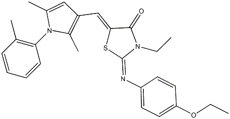 5-{[2,5-dimethyl-1-(2-methylphenyl)-1H-pyrrol-3-yl]methylene}-2-[(4-ethoxyphenyl)imino]-3-ethyl-1,3-thiazolidin-4-one Struktur