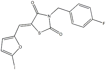 3-(4-fluorobenzyl)-5-[(5-iodo-2-furyl)methylene]-1,3-thiazolidine-2,4-dione Structure