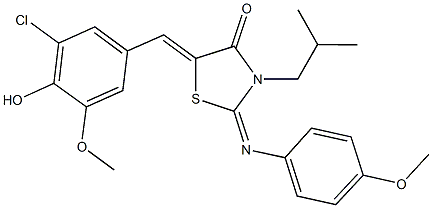 5-(3-chloro-4-hydroxy-5-methoxybenzylidene)-3-isobutyl-2-[(4-methoxyphenyl)imino]-1,3-thiazolidin-4-one,443877-59-6,结构式