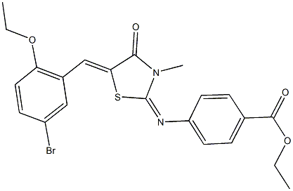 ethyl 4-{[5-(5-bromo-2-ethoxybenzylidene)-3-methyl-4-oxo-1,3-thiazolidin-2-ylidene]amino}benzoate 化学構造式