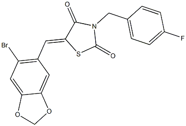 5-[(6-bromo-1,3-benzodioxol-5-yl)methylene]-3-(4-fluorobenzyl)-1,3-thiazolidine-2,4-dione,443877-70-1,结构式