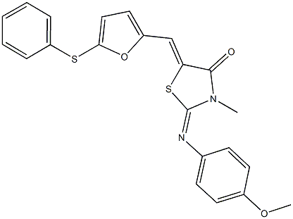 2-[(4-methoxyphenyl)imino]-3-methyl-5-{[5-(phenylsulfanyl)-2-furyl]methylene}-1,3-thiazolidin-4-one Structure