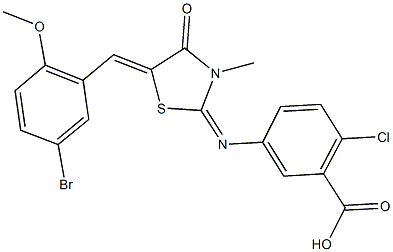 5-{[5-(5-bromo-2-methoxybenzylidene)-3-methyl-4-oxo-1,3-thiazolidin-2-ylidene]amino}-2-chlorobenzoic acid,443878-15-7,结构式