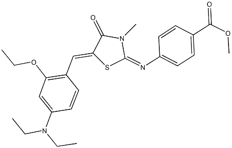 methyl 4-({5-[4-(diethylamino)-2-ethoxybenzylidene]-3-methyl-4-oxo-1,3-thiazolidin-2-ylidene}amino)benzoate 化学構造式