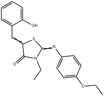 2-[(4-ethoxyphenyl)imino]-3-ethyl-5-(2-hydroxybenzylidene)-1,3-thiazolidin-4-one Struktur