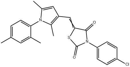 3-(4-chlorophenyl)-5-{[1-(2,4-dimethylphenyl)-2,5-dimethyl-1H-pyrrol-3-yl]methylene}-1,3-thiazolidine-2,4-dione,443878-54-4,结构式