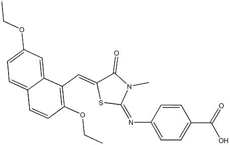 4-({5-[(2,7-diethoxy-1-naphthyl)methylene]-3-methyl-4-oxo-1,3-thiazolidin-2-ylidene}amino)benzoic acid Struktur