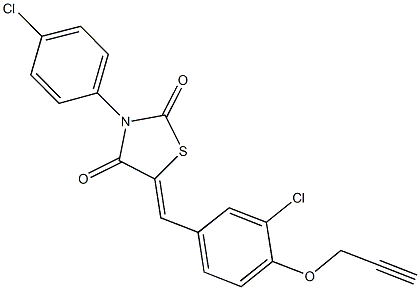 3-(4-chlorophenyl)-5-[3-chloro-4-(2-propynyloxy)benzylidene]-1,3-thiazolidine-2,4-dione 结构式