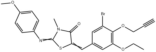 5-[3-bromo-5-ethoxy-4-(2-propynyloxy)benzylidene]-2-[(4-methoxyphenyl)imino]-3-methyl-1,3-thiazolidin-4-one 化学構造式