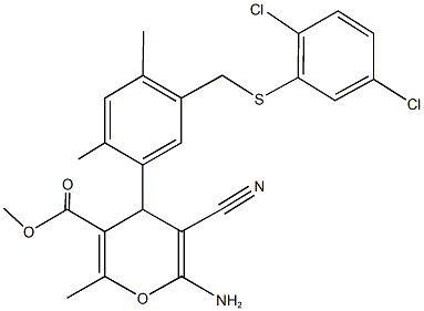 methyl 6-amino-5-cyano-4-(5-{[(2,5-dichlorophenyl)sulfanyl]methyl}-2,4-dimethylphenyl)-2-methyl-4H-pyran-3-carboxylate,443883-73-6,结构式