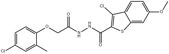 3-chloro-N'-[(4-chloro-2-methylphenoxy)acetyl]-6-methoxy-1-benzothiophene-2-carbohydrazide 结构式