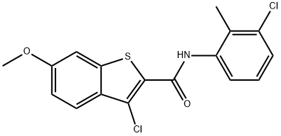 3-chloro-N-(3-chloro-2-methylphenyl)-6-methoxy-1-benzothiophene-2-carboxamide,443895-15-6,结构式