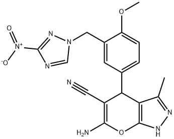 443917-57-5 6-amino-4-[3-({3-nitro-1H-1,2,4-triazol-1-yl}methyl)-4-methoxyphenyl]-3-methyl-1,4-dihydropyrano[2,3-c]pyrazole-5-carbonitrile