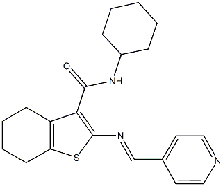 N-cyclohexyl-2-[(4-pyridinylmethylene)amino]-4,5,6,7-tetrahydro-1-benzothiophene-3-carboxamide 化学構造式