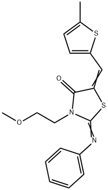 3-(2-methoxyethyl)-5-[(5-methyl-2-thienyl)methylene]-2-(phenylimino)-1,3-thiazolidin-4-one 化学構造式