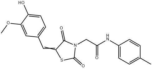 2-[5-(4-hydroxy-3-methoxybenzylidene)-2,4-dioxo-1,3-thiazolidin-3-yl]-N-(4-methylphenyl)acetamide,443974-97-8,结构式