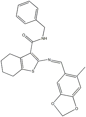 N-benzyl-2-{[(6-methyl-1,3-benzodioxol-5-yl)methylene]amino}-4,5,6,7-tetrahydro-1-benzothiophene-3-carboxamide Structure