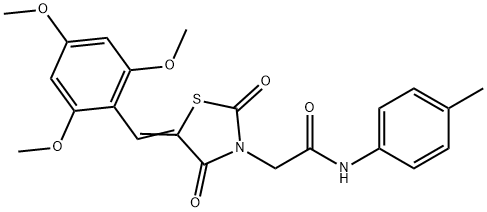 2-[2,4-dioxo-5-(2,4,6-trimethoxybenzylidene)-1,3-thiazolidin-3-yl]-N-(4-methylphenyl)acetamide,443978-78-7,结构式