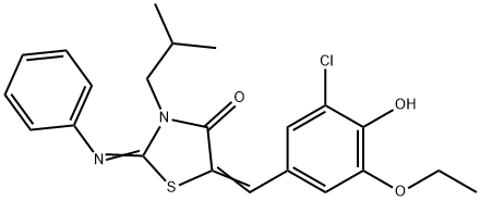 5-(3-chloro-5-ethoxy-4-hydroxybenzylidene)-3-isobutyl-2-(phenylimino)-1,3-thiazolidin-4-one,443993-72-4,结构式