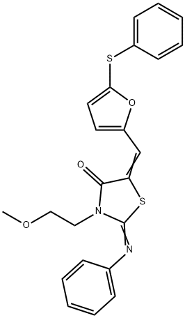 3-(2-methoxyethyl)-2-(phenylimino)-5-{[5-(phenylsulfanyl)-2-furyl]methylene}-1,3-thiazolidin-4-one Structure
