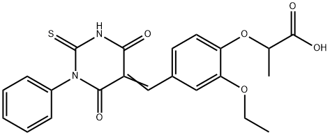 2-{4-[(4,6-dioxo-1-phenyl-2-thioxotetrahydropyrimidin-5(2H)-ylidene)methyl]-2-ethoxyphenoxy}propanoic acid|